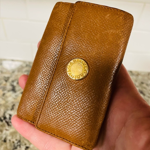 BULGARI Tan Leather Key Ring Wallet 💯 AUTHENTIC - Picture 3 of 14